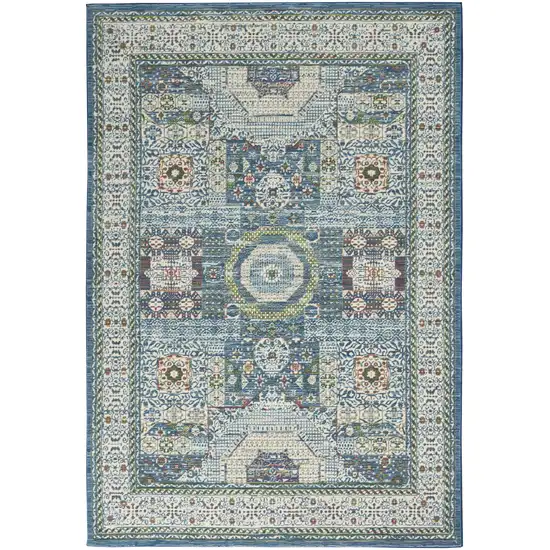 Ivory Blue and Green Oriental Distressed Non Skid Area Rug Photo 1