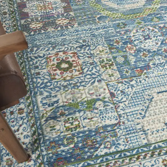 Ivory Blue and Green Oriental Distressed Non Skid Area Rug Photo 9