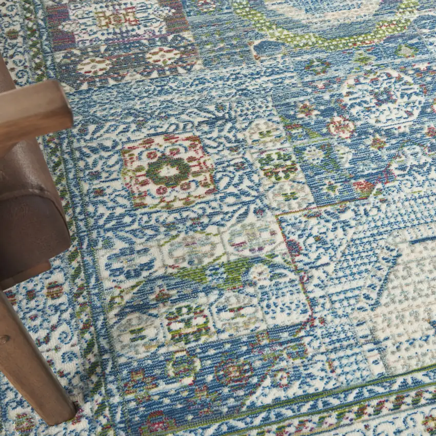 Ivory Blue and Green Oriental Distressed Non Skid Area Rug Photo 9