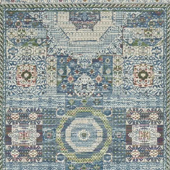 Ivory Blue and Green Oriental Distressed Non Skid Area Rug Photo 7