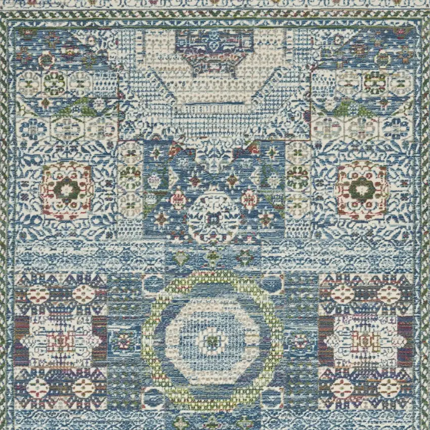Ivory Blue and Green Oriental Distressed Non Skid Area Rug Photo 7