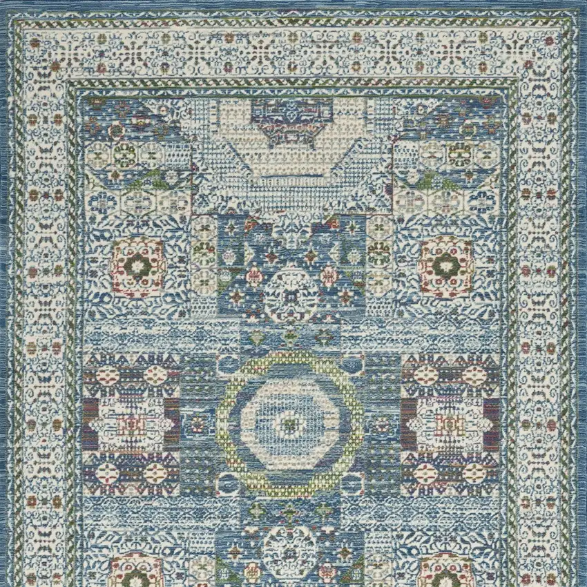 Ivory Blue and Green Oriental Distressed Non Skid Area Rug Photo 8