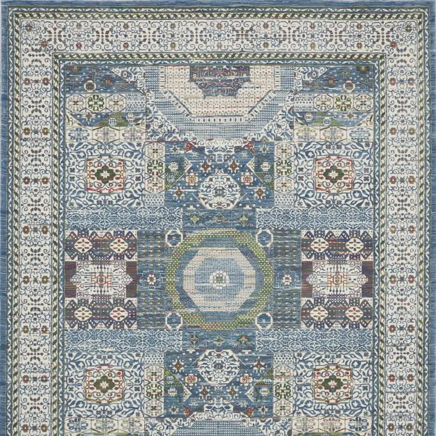 Ivory Blue and Green Oriental Distressed Non Skid Area Rug Photo 8
