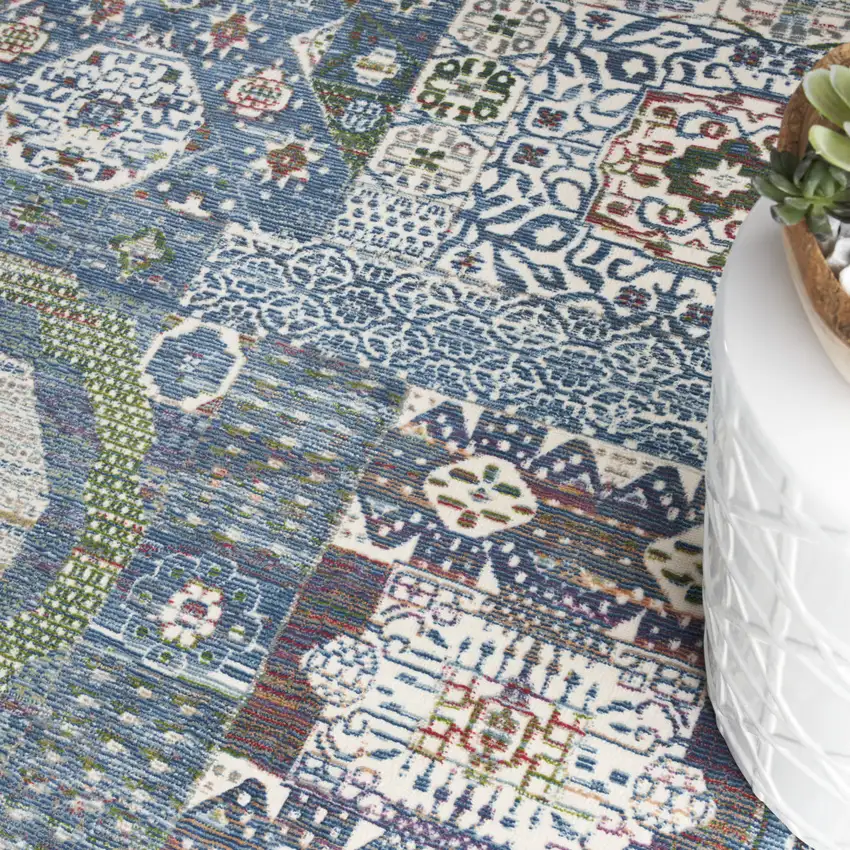 Ivory Blue and Green Oriental Distressed Non Skid Area Rug Photo 7