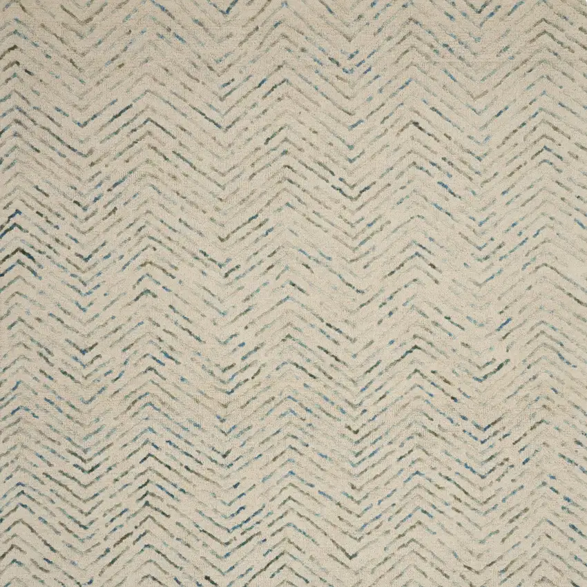 Ivory Blue and Green Wool Chevron Area Rug Photo 7