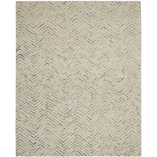 Ivory Blue and Green Wool Chevron Area Rug Photo 1