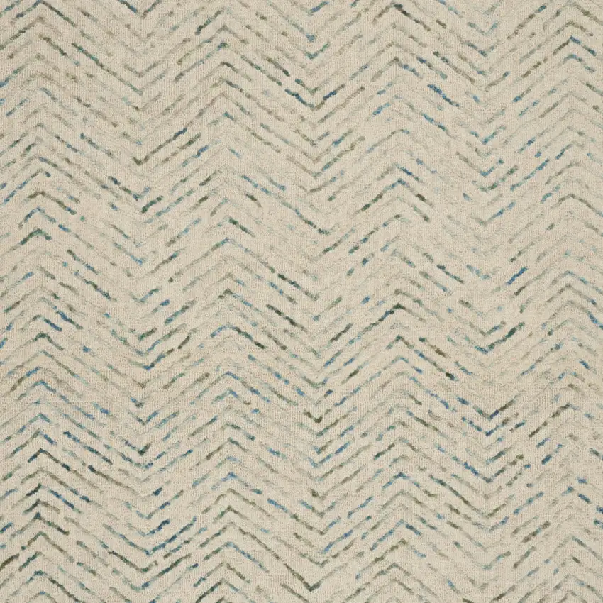 Ivory Blue and Green Wool Chevron Area Rug Photo 6