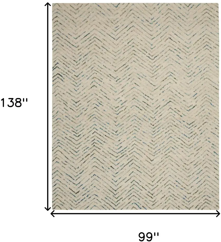 Ivory Blue and Green Wool Chevron Area Rug Photo 3