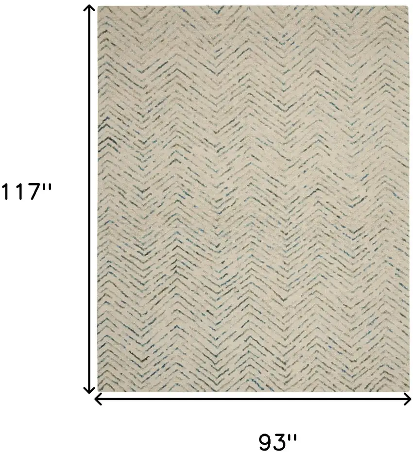 Ivory Blue and Green Wool Chevron Area Rug Photo 3