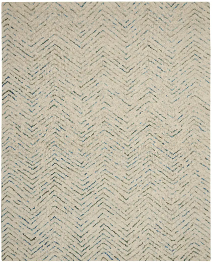 Ivory Blue and Green Wool Chevron Area Rug Photo 2