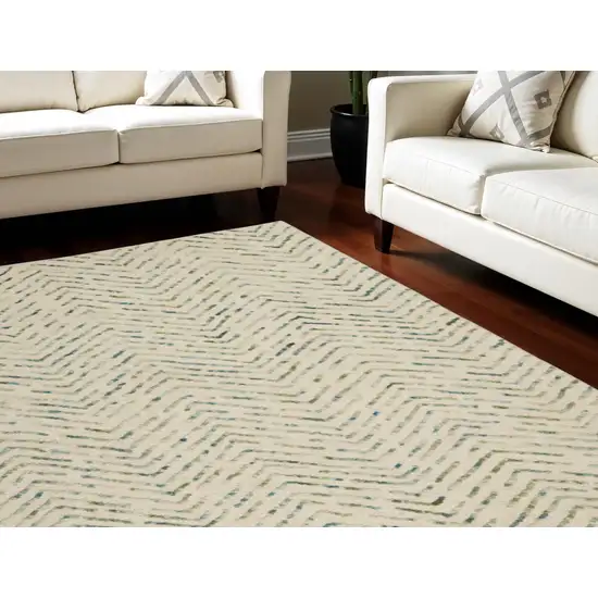 Ivory Blue and Green Wool Chevron Area Rug Photo 1