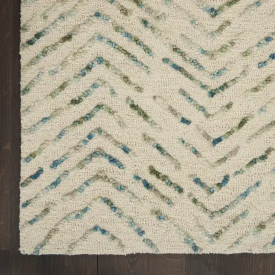 Ivory Blue and Green Wool Chevron Area Rug Photo 9