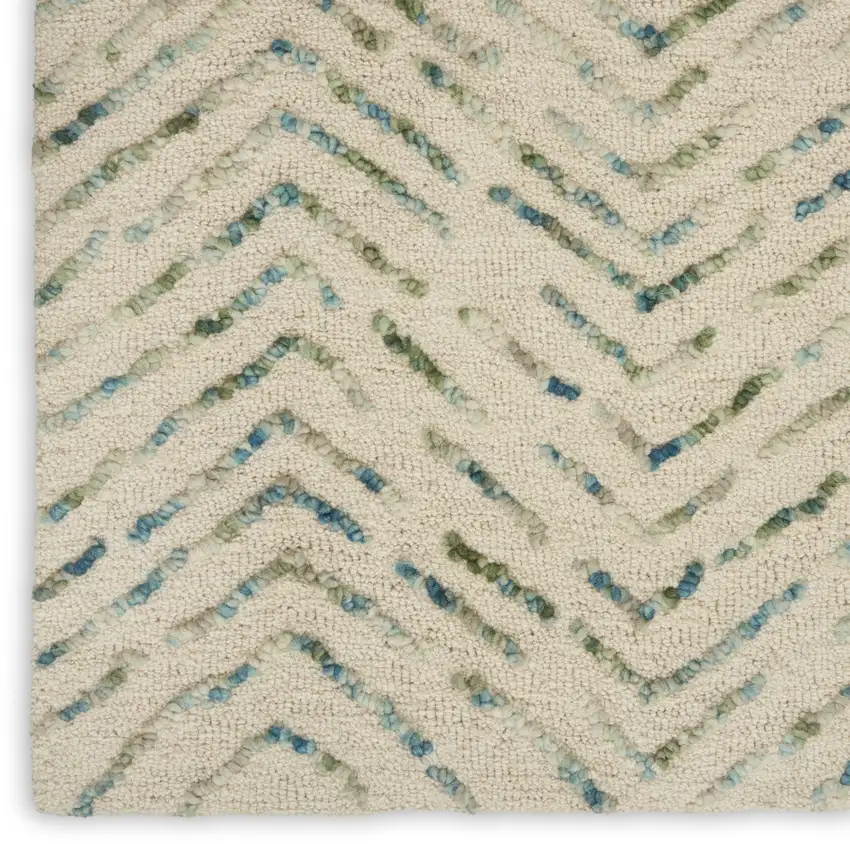 Ivory Blue and Green Wool Chevron Area Rug Photo 3