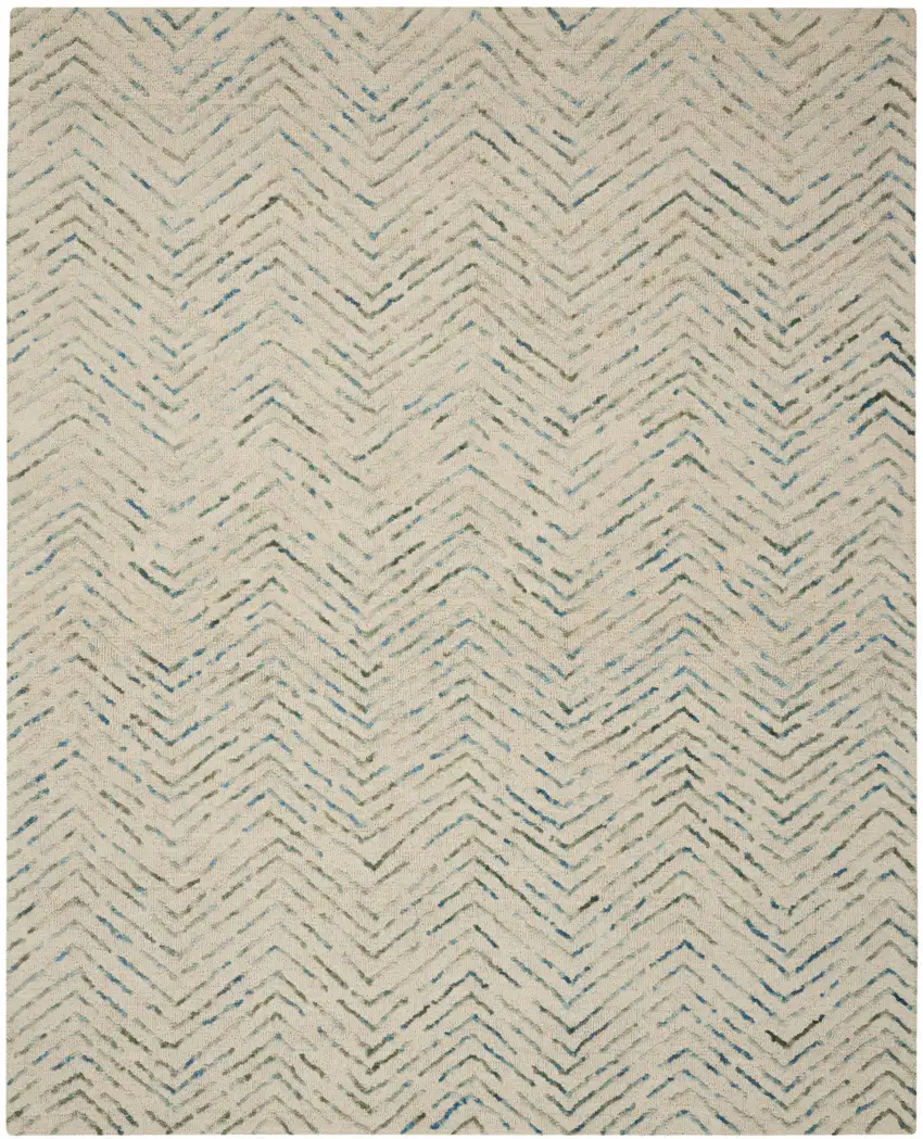 Ivory Blue and Green Wool Chevron Area Rug Photo 8