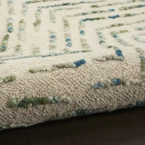 Ivory Blue and Green Wool Chevron Area Rug Photo 6