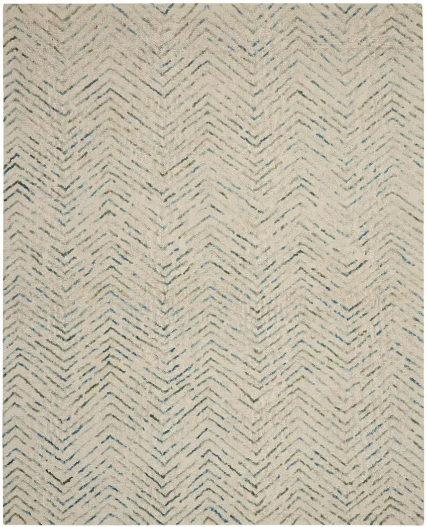Ivory Blue and Green Wool Chevron Area Rug Photo 1