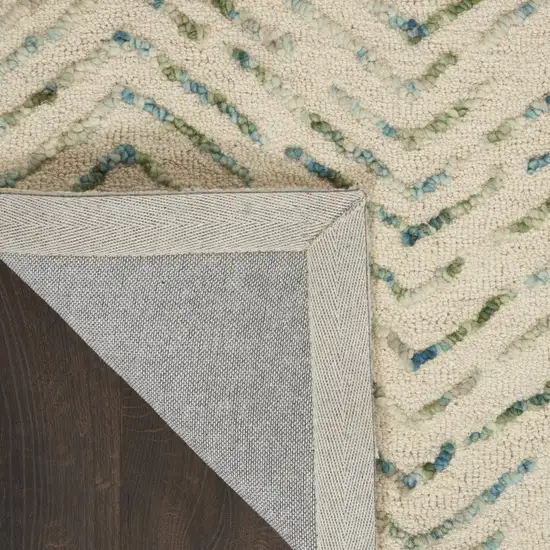 Ivory Blue and Green Wool Chevron Area Rug Photo 8