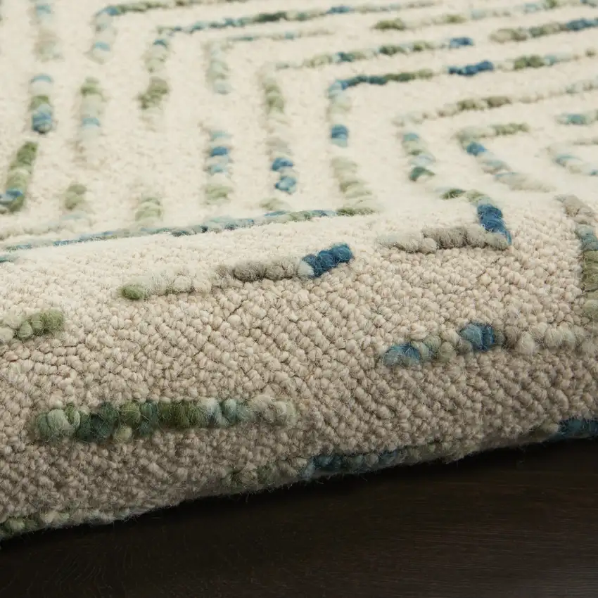 Ivory Blue and Green Wool Chevron Area Rug Photo 8
