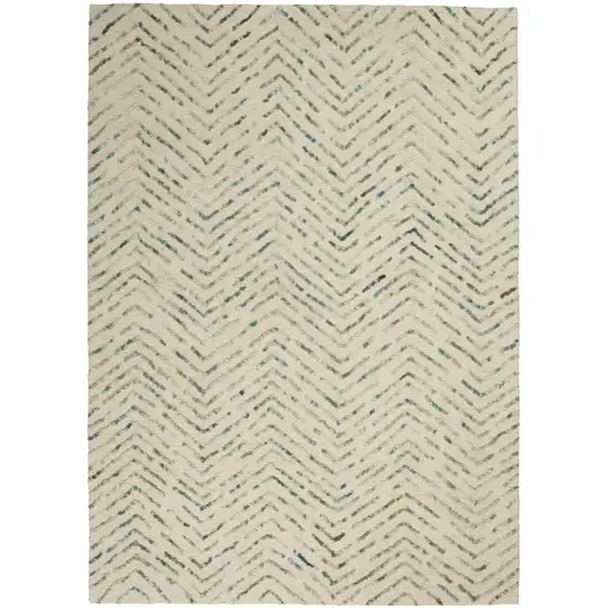 Ivory Blue and Green Wool Chevron Area Rug Photo 1