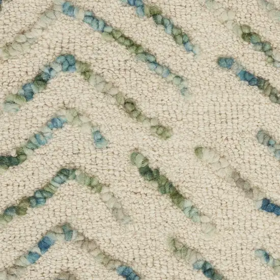 Ivory Blue and Green Wool Chevron Area Rug Photo 3