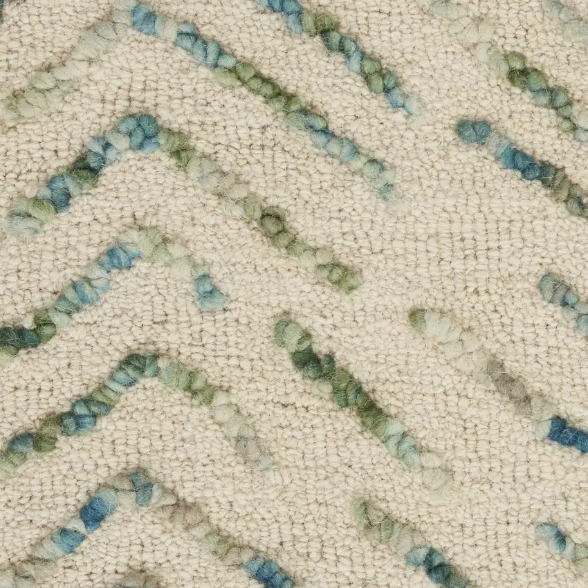 Ivory Blue and Green Wool Chevron Area Rug Photo 3