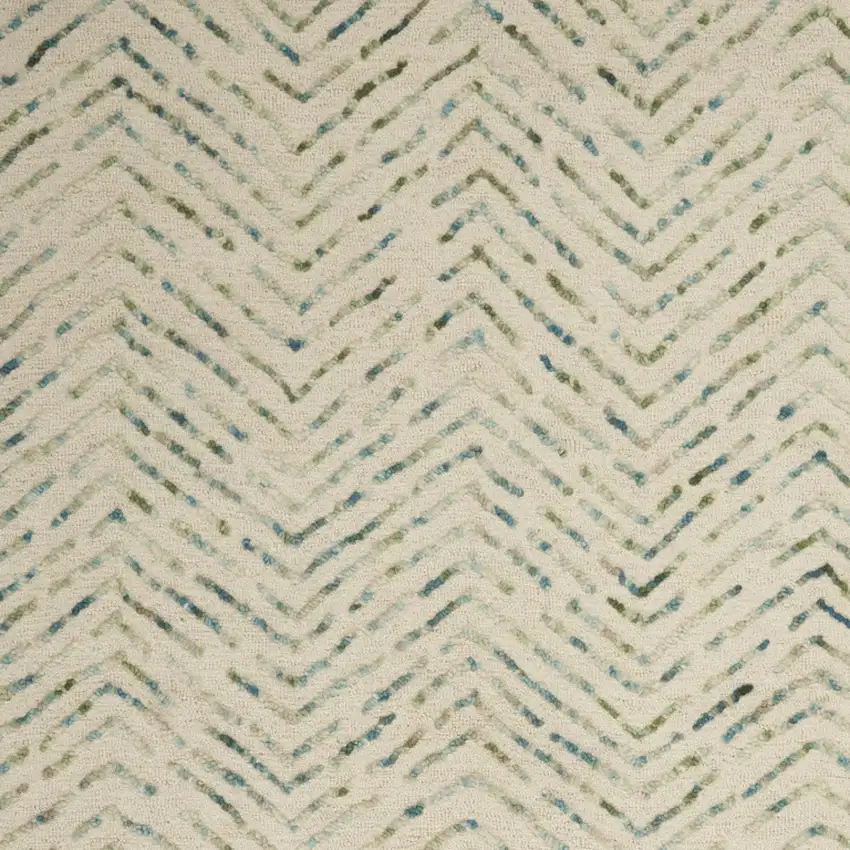Ivory Blue and Green Wool Chevron Area Rug Photo 7