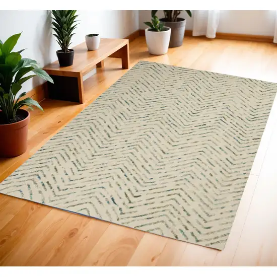 Ivory Blue and Green Wool Chevron Area Rug Photo 1