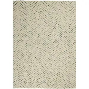 Photo of Ivory Blue and Green Wool Chevron Area Rug