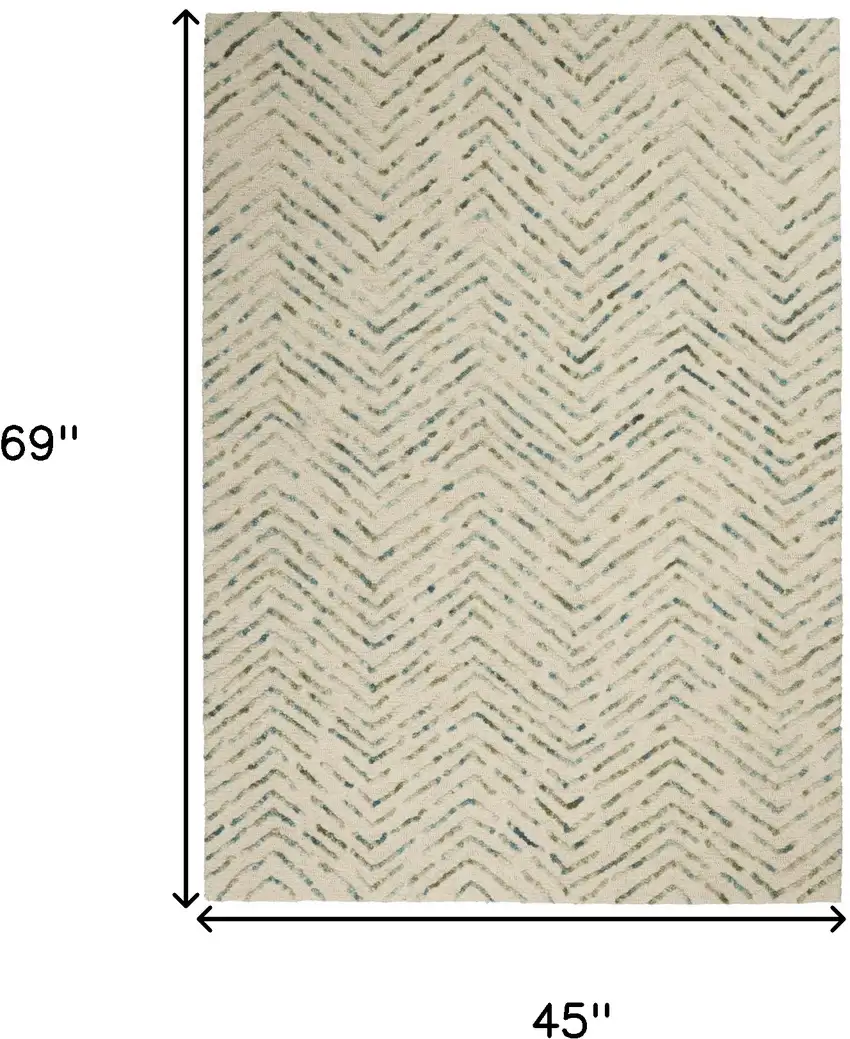 Ivory Blue and Green Wool Chevron Area Rug Photo 3