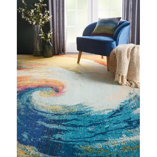 Ivory Blue and Orange Abstract Non Skid Area Rug Photo 4
