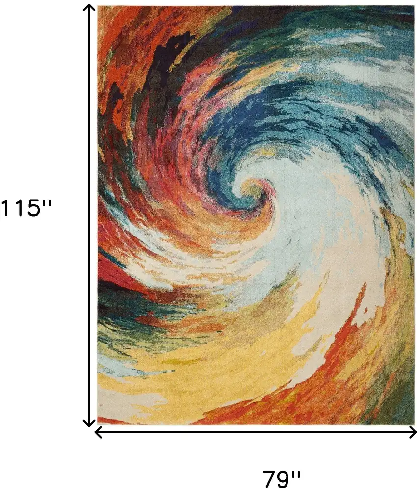 Ivory Blue and Orange Abstract Non Skid Area Rug Photo 3