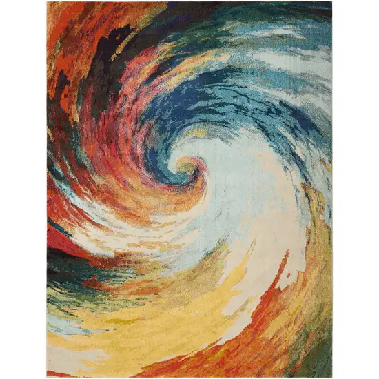 Ivory Blue and Orange Abstract Non Skid Area Rug Photo 8