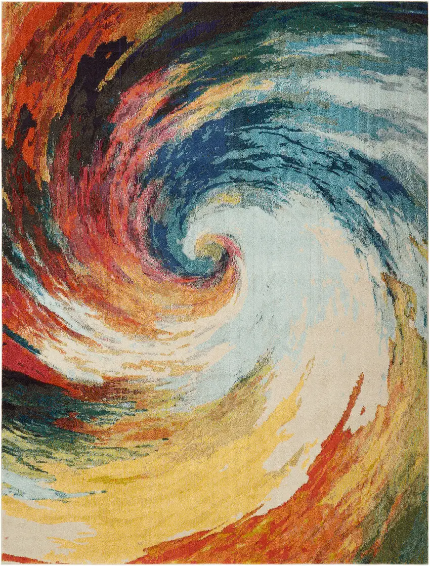 Ivory Blue and Orange Abstract Non Skid Area Rug Photo 8