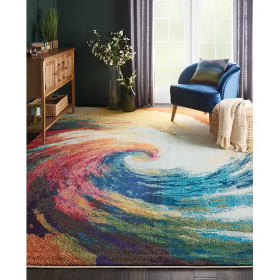 Ivory Blue and Orange Abstract Non Skid Area Rug Photo 5