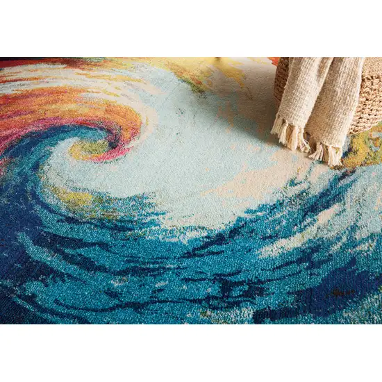 Ivory Blue and Orange Abstract Non Skid Area Rug Photo 9