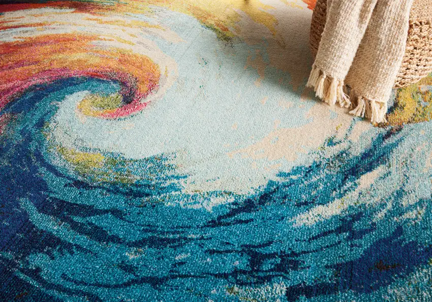 Ivory Blue and Orange Abstract Non Skid Area Rug Photo 9