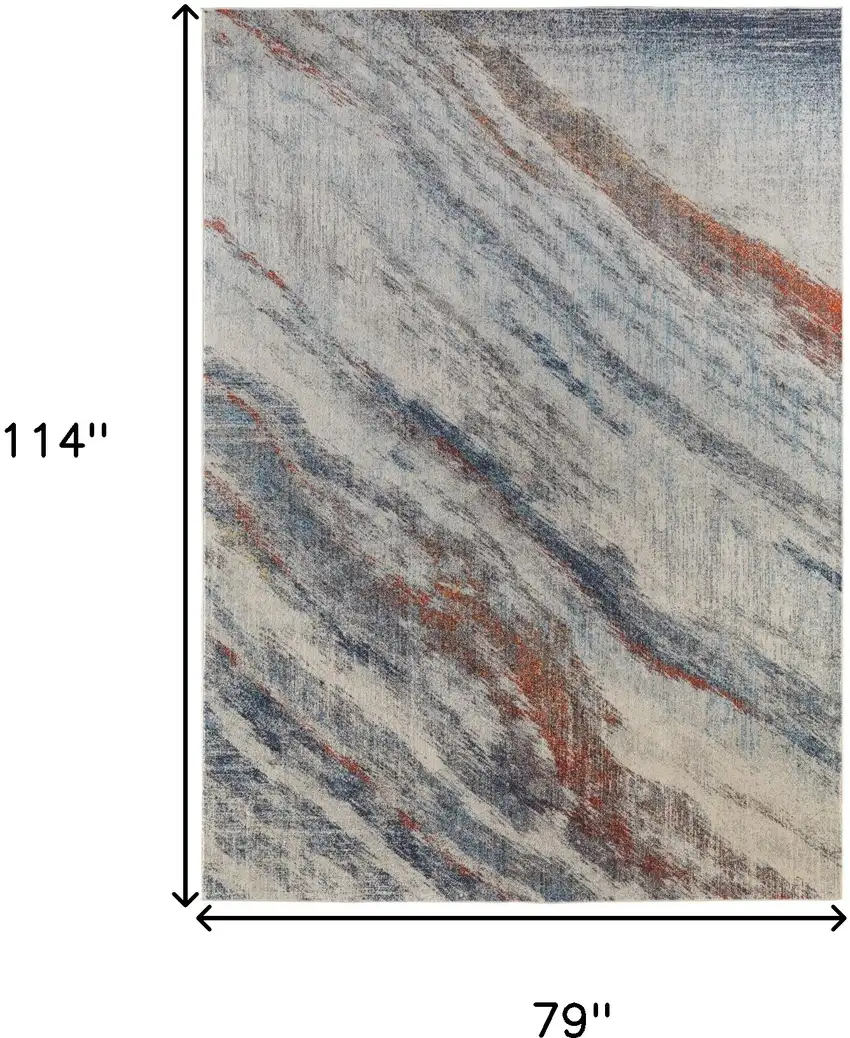 Ivory Blue and Orange Abstract Power Loom Area Rug Photo 3