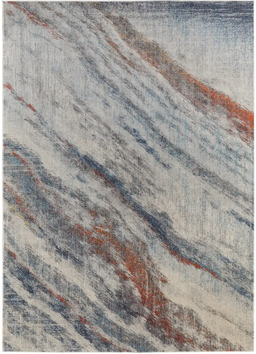 Ivory Blue and Orange Abstract Power Loom Area Rug Photo 2