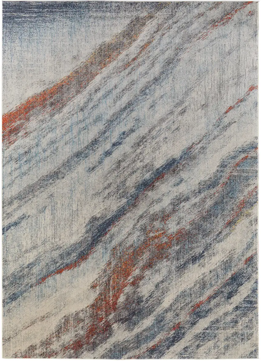 Ivory Blue and Orange Abstract Power Loom Area Rug Photo 4