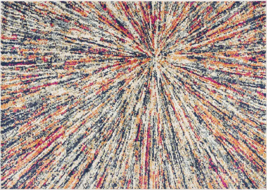 Ivory Blue and Orange Abstract Washable Non Skid Area Rug Photo 2