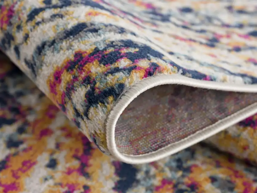 Ivory Blue and Orange Abstract Washable Non Skid Area Rug Photo 3