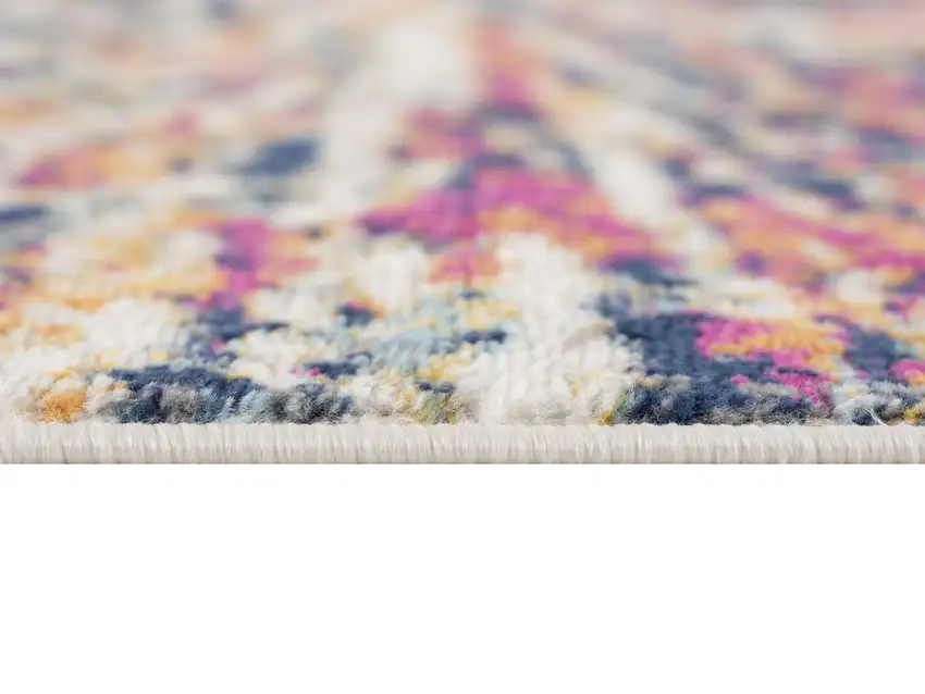 Ivory Blue and Orange Abstract Washable Non Skid Area Rug Photo 4