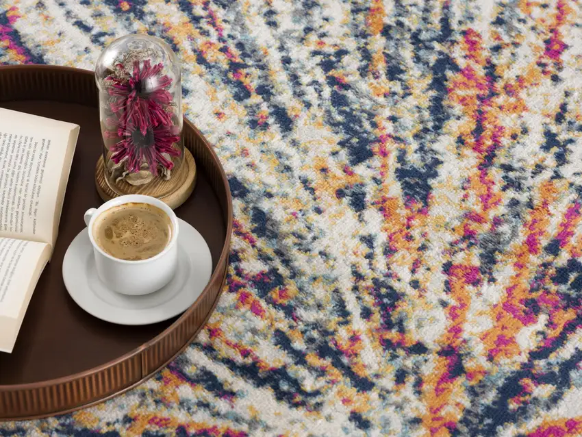 Ivory Blue and Orange Abstract Washable Non Skid Area Rug Photo 9