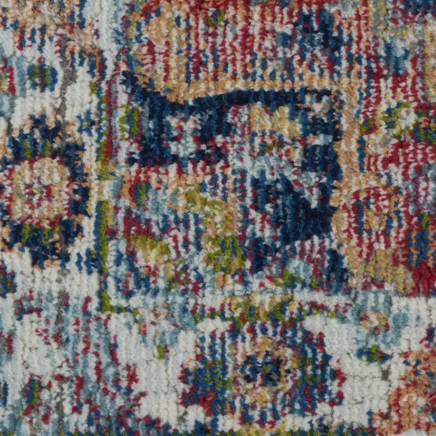 Ivory Blue and Orange Floral Distressed Non Skid Area Rug Photo 5