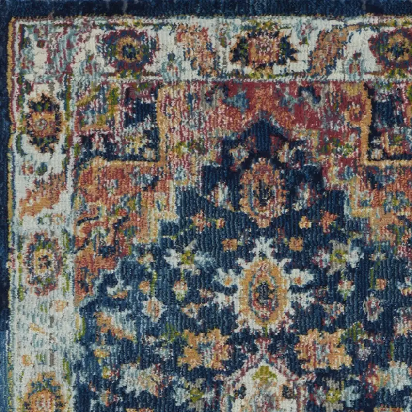 Ivory Blue and Orange Floral Distressed Non Skid Area Rug Photo 8