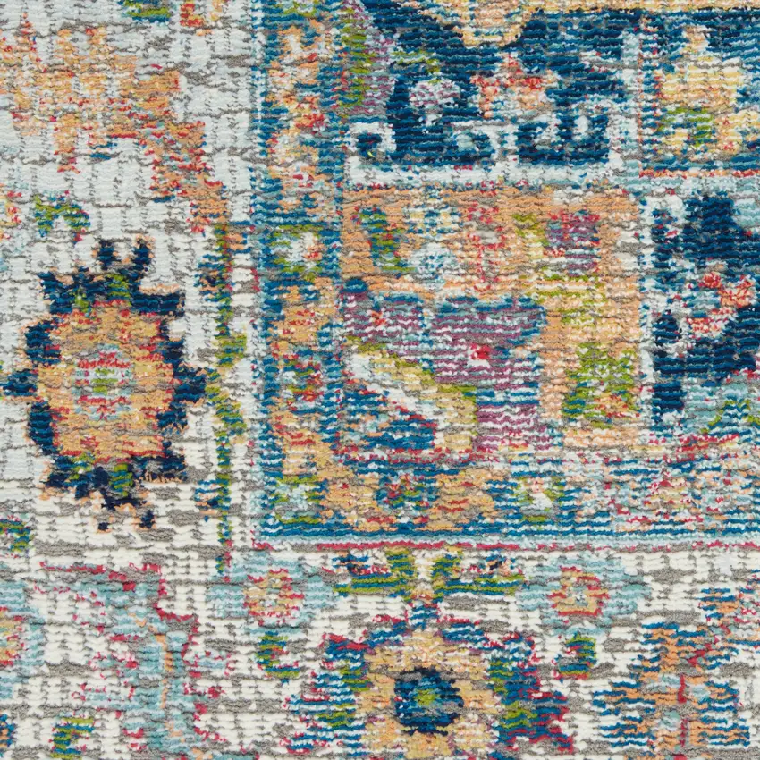 Ivory Blue and Orange Floral Medallion Distressed Non Skid Area Rug Photo 8