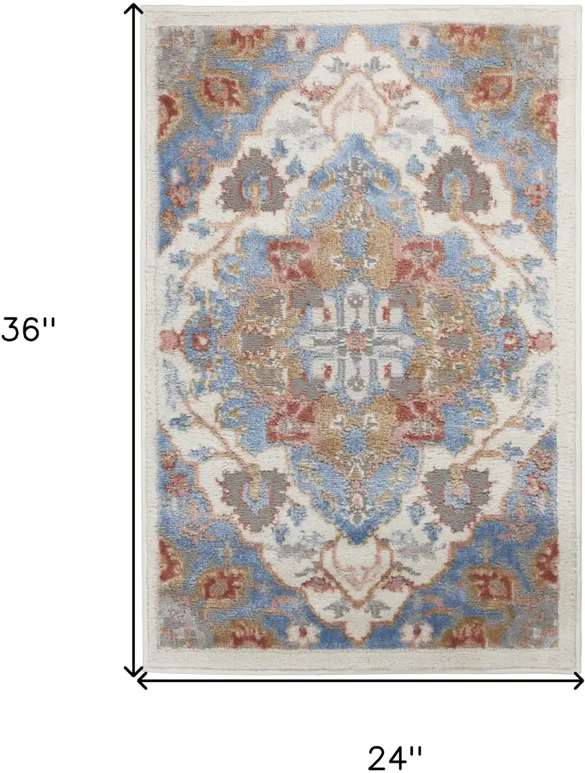 Ivory Blue and Orange Floral Non Skid Area Rug Photo 3