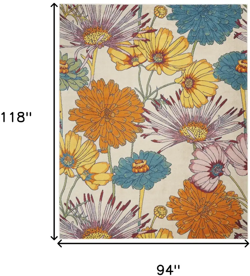 Ivory Blue and Orange Floral Power Loom Area Rug Photo 3