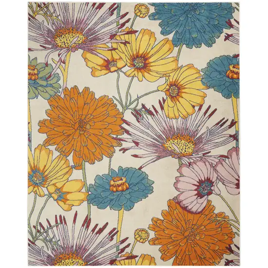 Ivory Blue and Orange Floral Power Loom Area Rug Photo 9