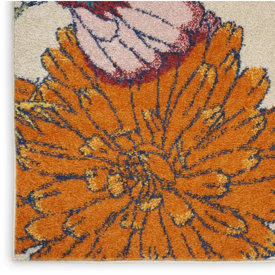 Ivory Blue and Orange Floral Power Loom Area Rug Photo 7
